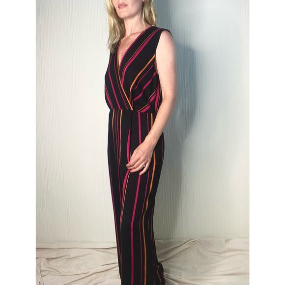 DIANE VON FURSTENBERG Striped Crossover Multicolor Sleeveless Jumpsuit US 8 - Picture 5 of 14